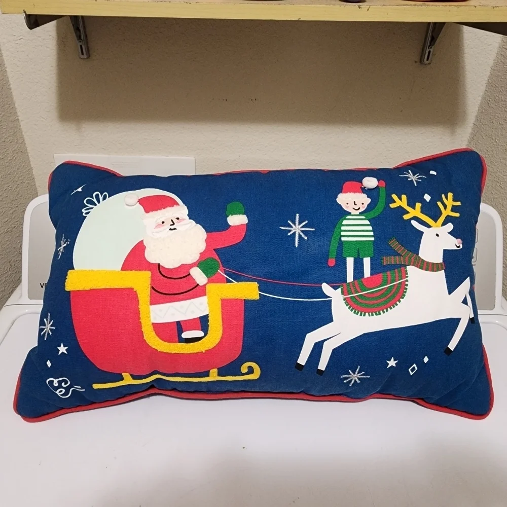 🎅Christmas Embroidered Santa Lumbar Throw Pillow 19x11